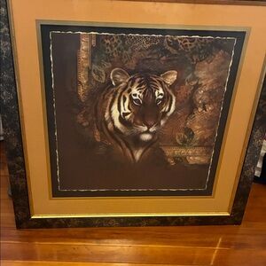 Elegant Tiger Wall Art in Brown and Gold Frame